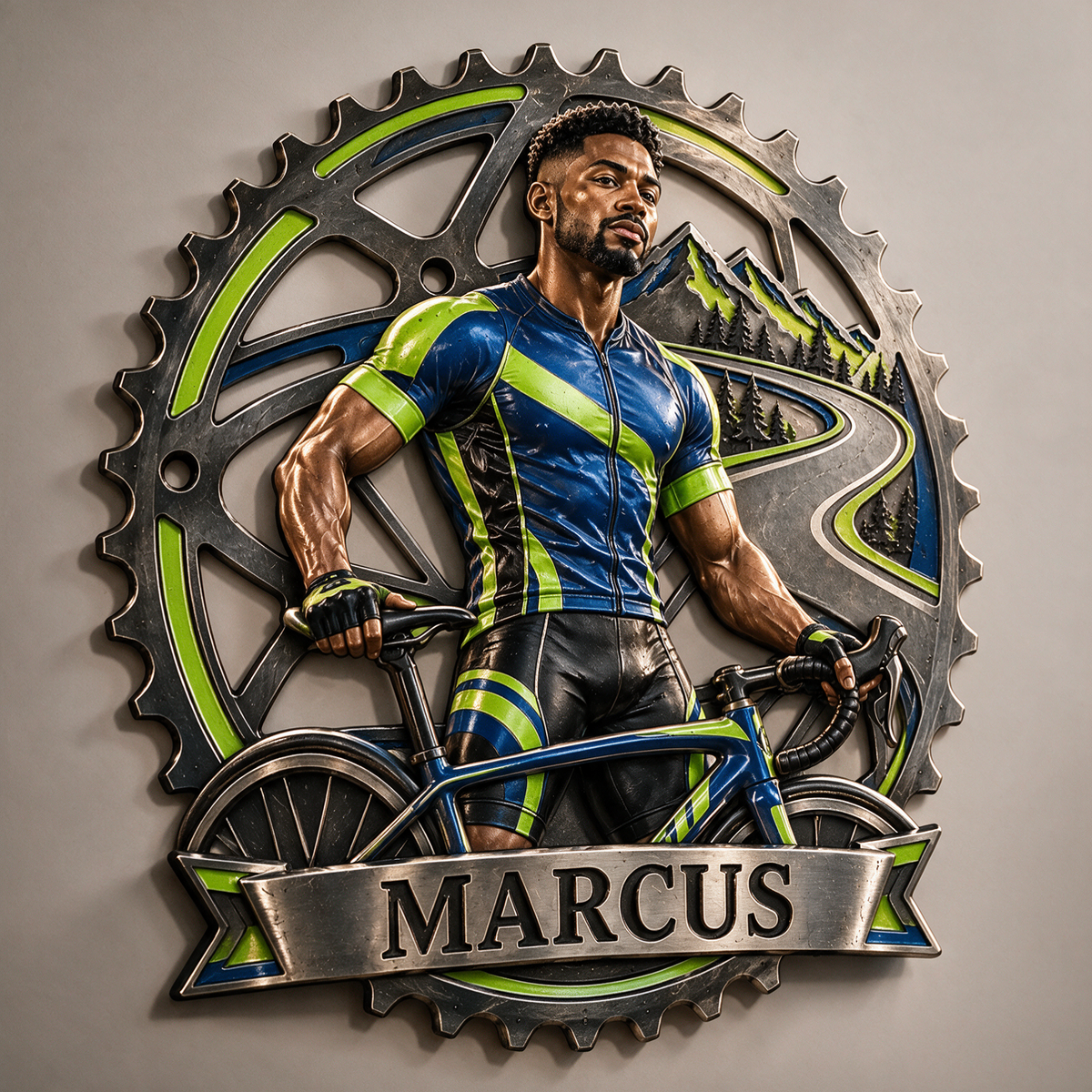 Personalized Custom Photo Cycling 3D Printed Cut Metal Sign - Gift for Young Men