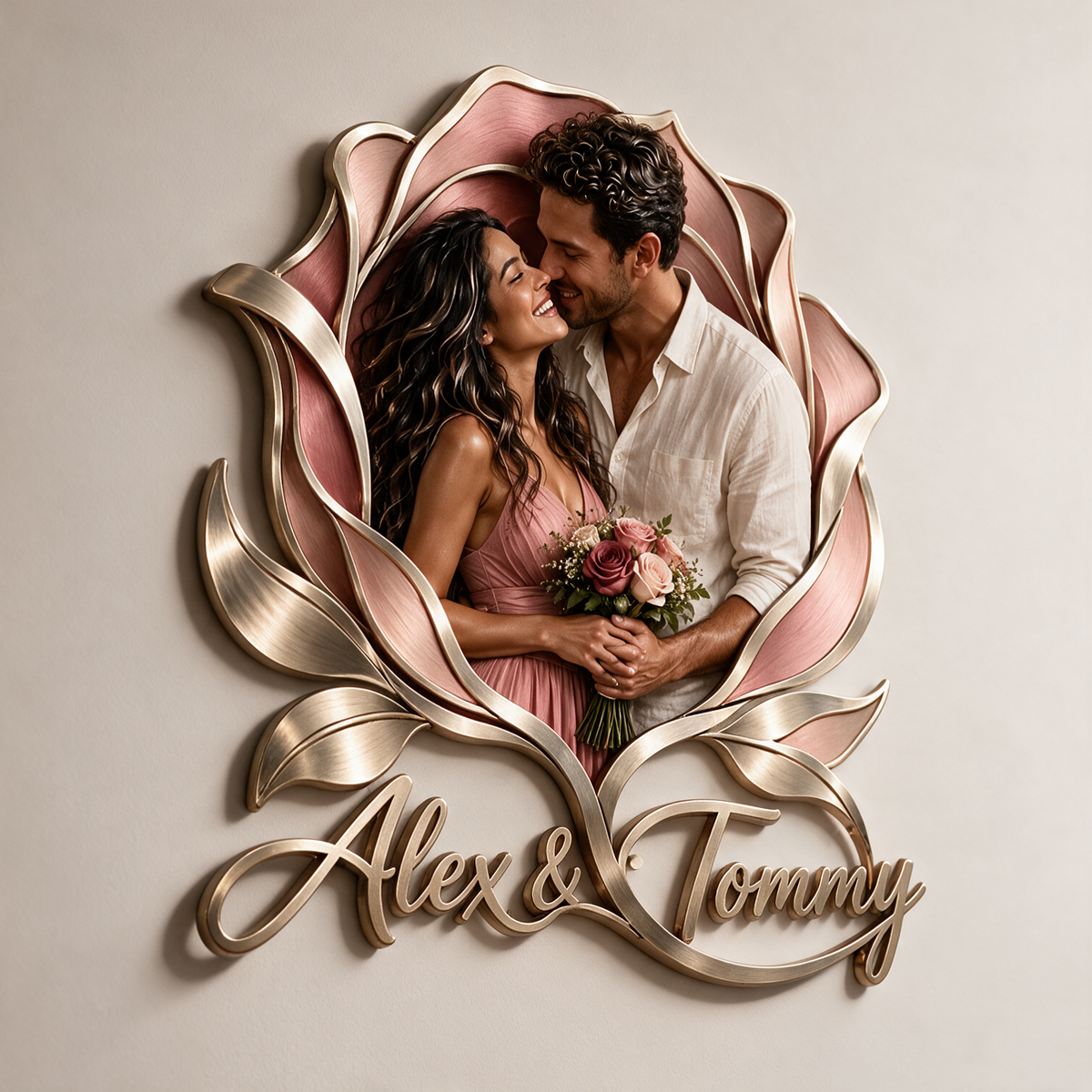 Personalized Custom Photo Rose 3D Metal Wall Art - Gift for Couples