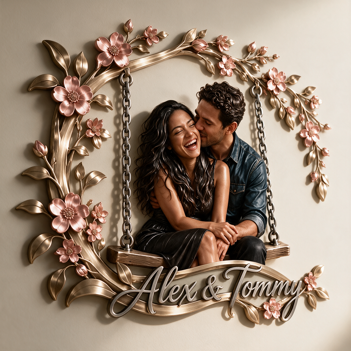 Personalized Custom Photo Floral Swing 3D Metal Wall Art - Gift for Couples