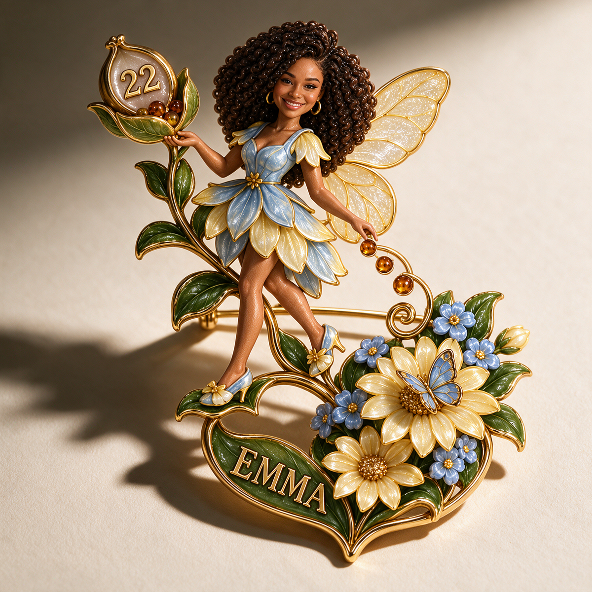 Personalized Wildflower Seedkeeper Fairy Brooch - Birthday Gift with Custom Photo, Name and Age