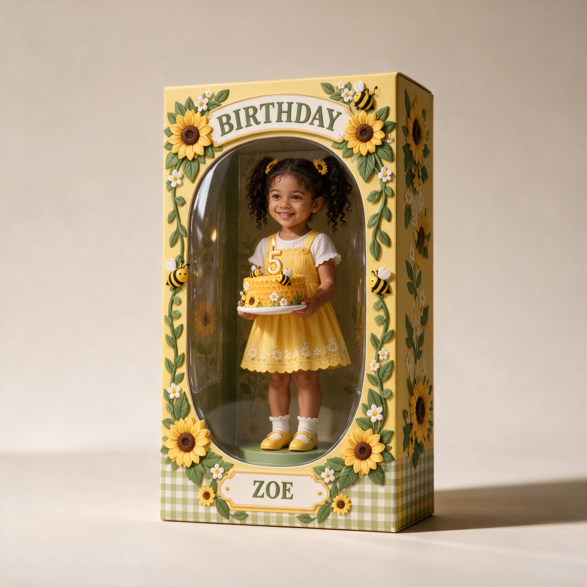 Boîte d'Affichage Acrylique Personnalisée Photo Tournesol Abeille - Cadeau d'Anniversaire pour Filles