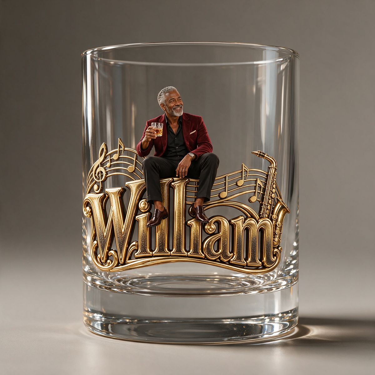 Personalized Custom Photo Jazz Whiskey Glass - Gift for Older Men Who Love Music