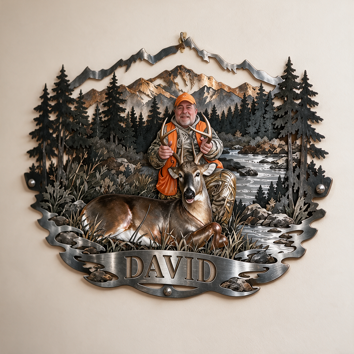 Personalized Custom Photo Deer Hunting 3D Cut Metal Sign - Gift for Older Men