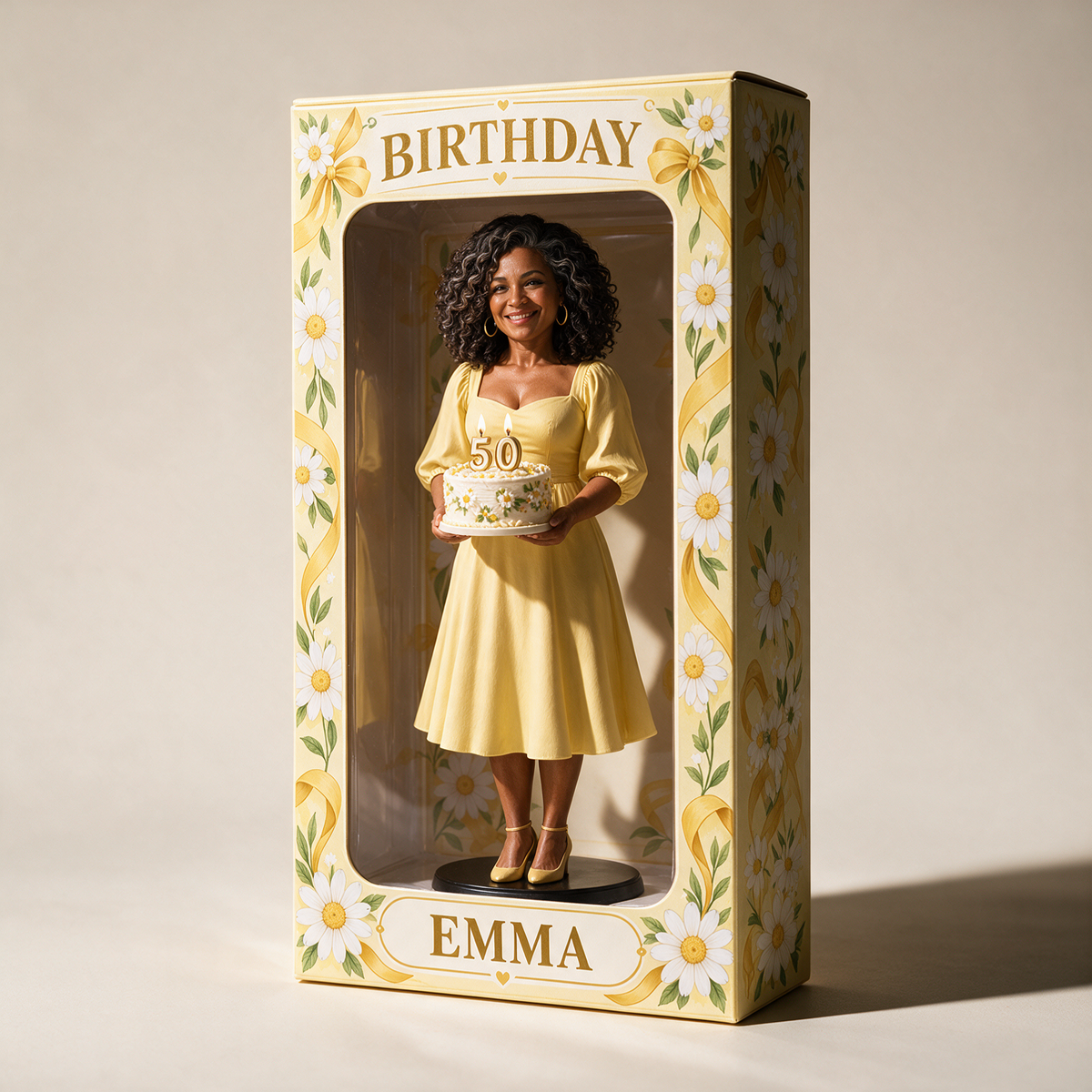 Boîte d'affichage figurine photo personnalisée Marguerite - Cadeau d'anniversaire 50 ans pour femmes