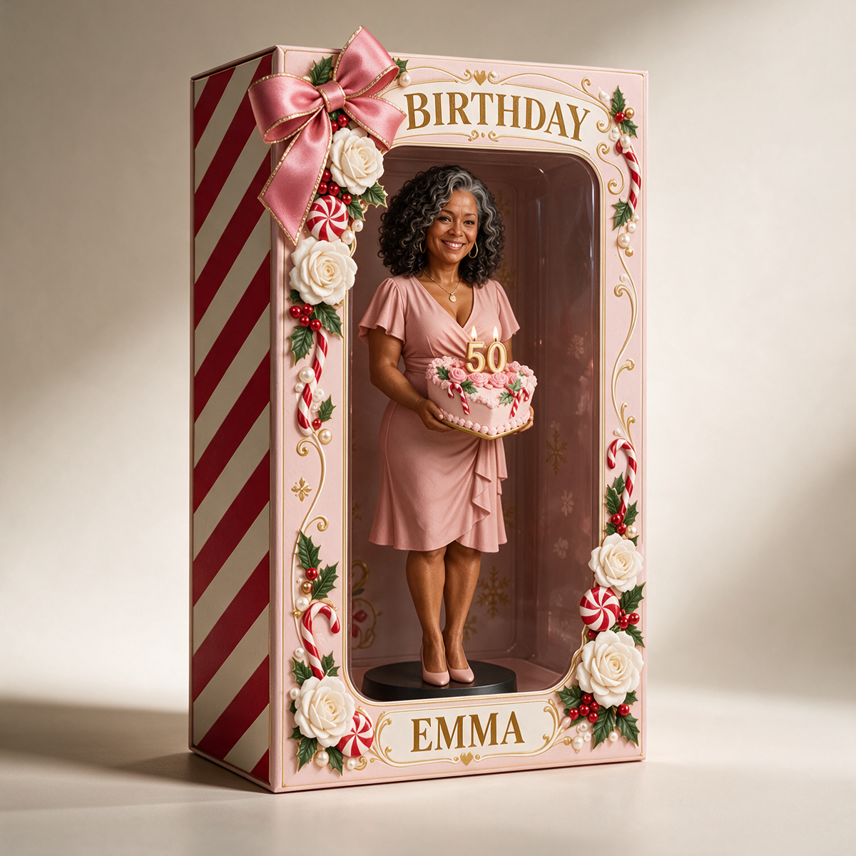 Personalized Custom Photo Christmas Candy Figurine in Acrylic Display Box - 50th Birthday Gift for Women