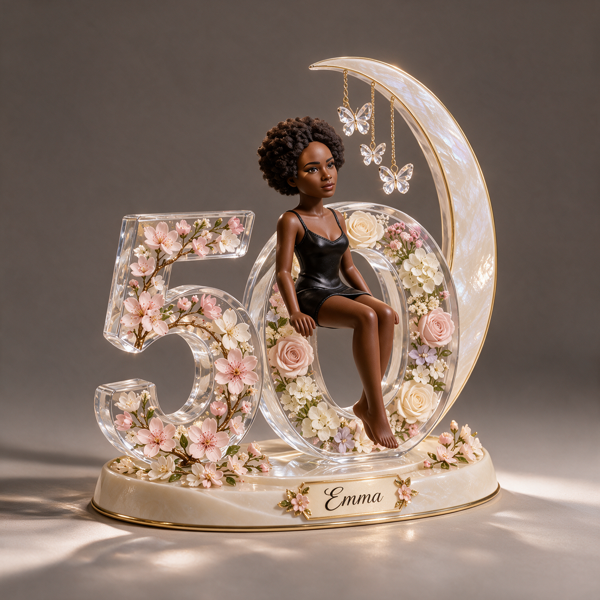 Personalized Custom Photo Crescent Moon Acrylic Number Figurine Display - 50th Birthday Gift for Women