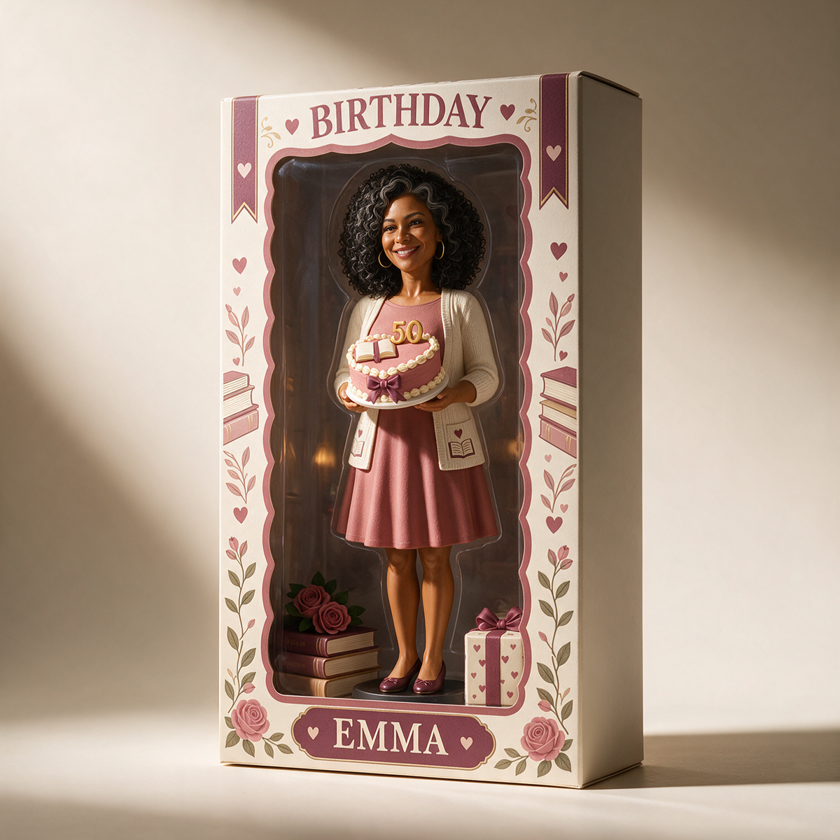 Personalized Book Lover Acrylic Display Box - 50th Birthday Photo Figurine Keepsake