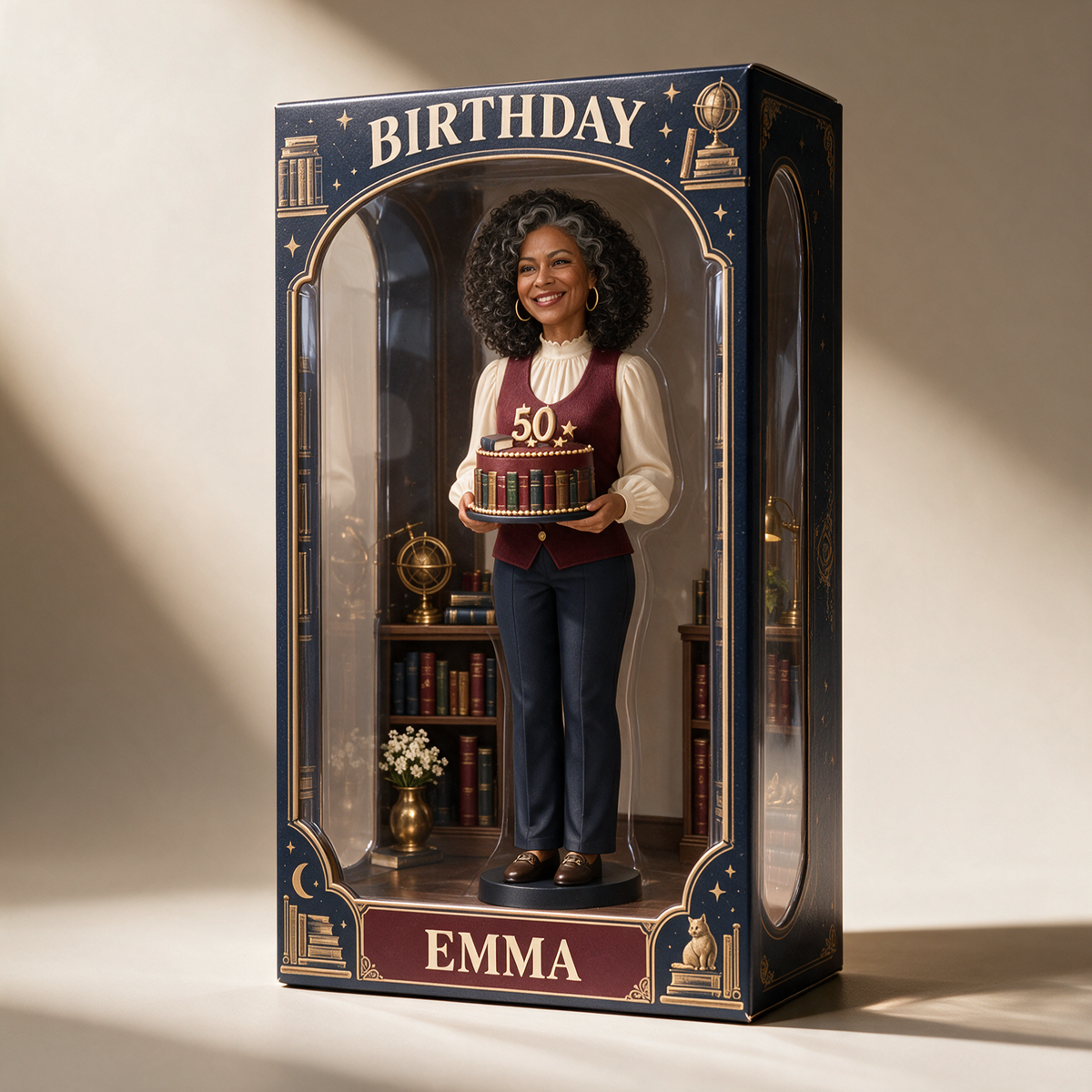 Personalized Book Acrylic Display Box - Birthday Portrait Figurine Gift for Book Lovers