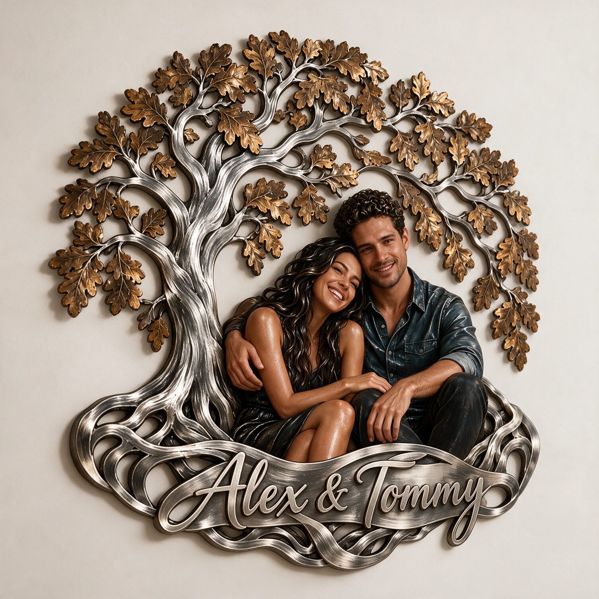 Personalized Custom Photo Tree of Love 3D Metal Wall Art - Gift for Couples