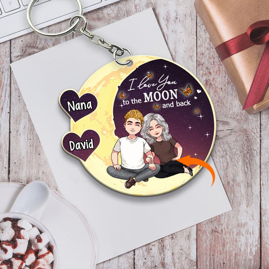 Aller sur la Lune et retour - Cadeau pour maman, grand-mère - Porte-clés personnalisé