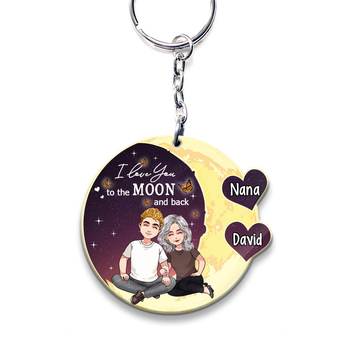 Aller sur la Lune et retour - Cadeau pour maman, grand-mère - Porte-clés personnalisé