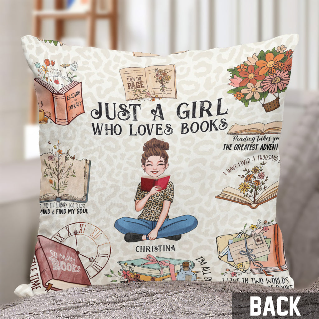 Coussin décoratif personnalisé « Juste une fille qui aime les livres »