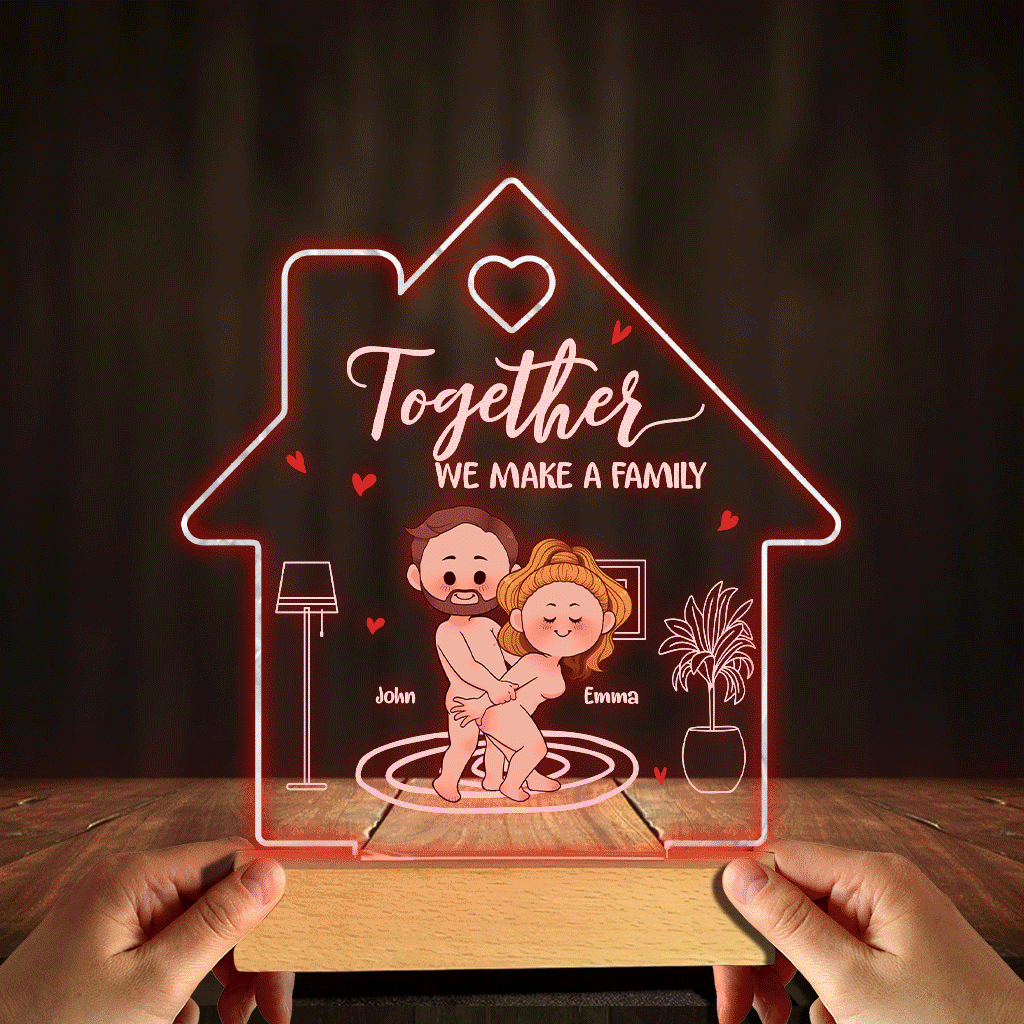 Together We Make A Family - Personalized Couple Shaped Plaque Light Base