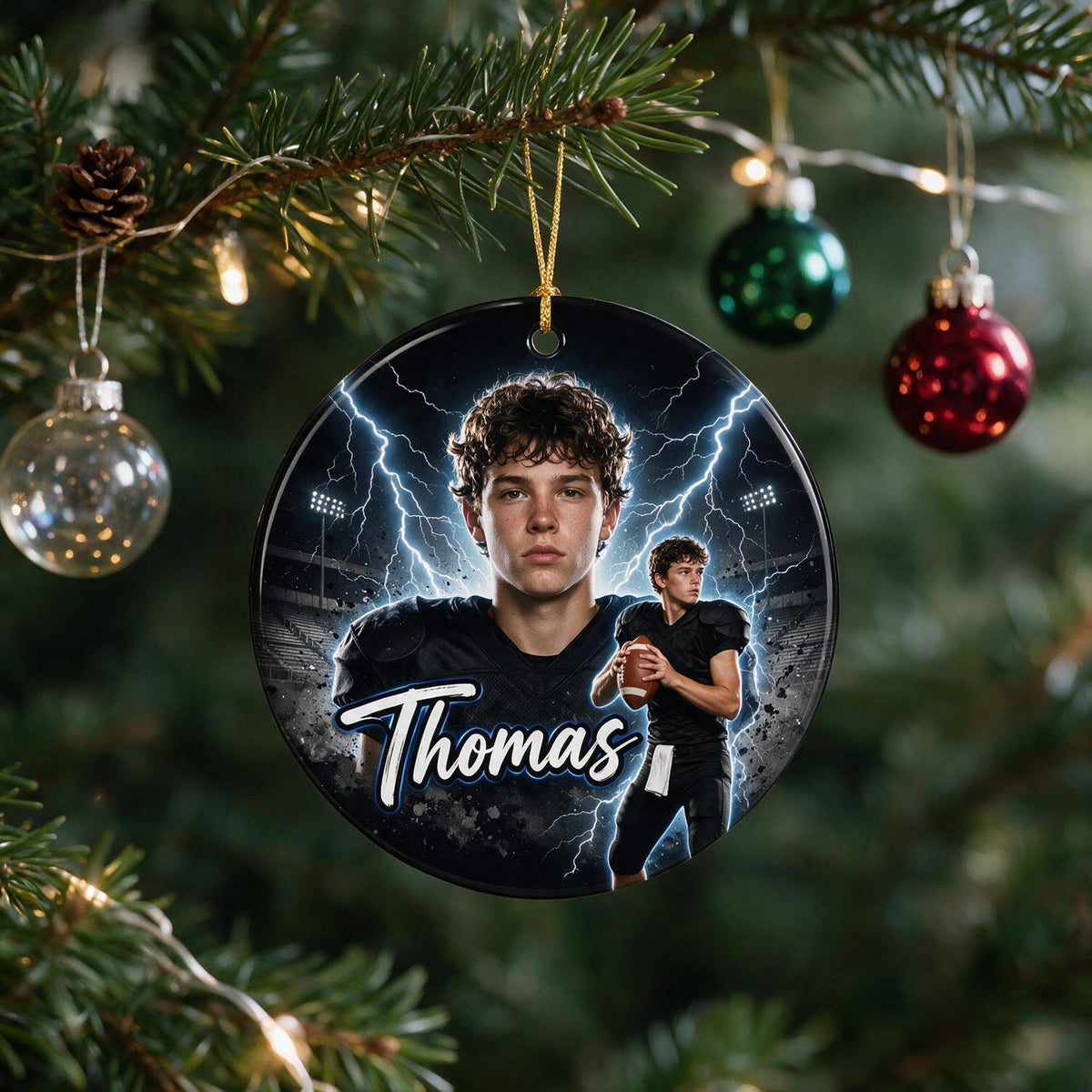 Personalized Bootleg Football Photo Ceramic Ornament, Custom Sports Gift for Athlete