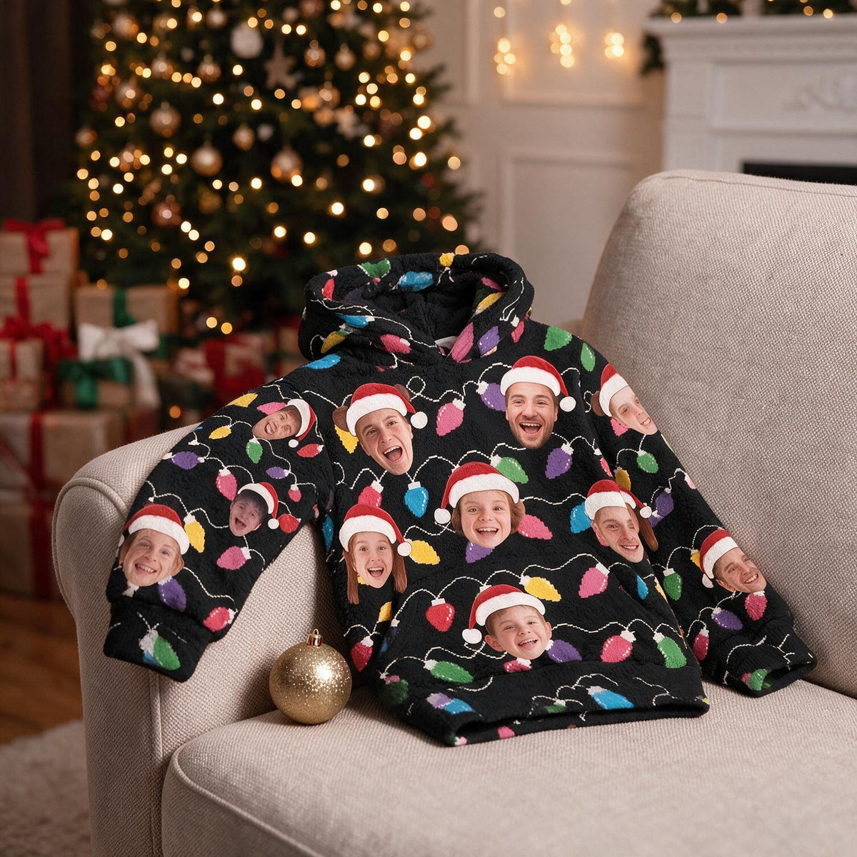 Hoodie Fleece Personnalisé Photo de Famille Noël, Cadeau Amusant