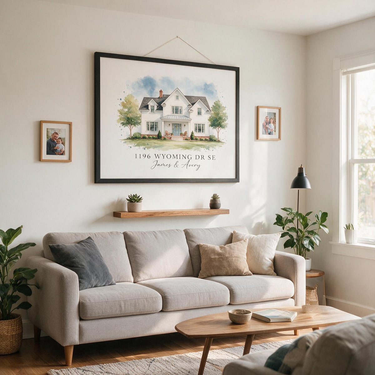 Personalized Housewarming Watercolor Home Portrait Canvas Wall Art, Custom Address First Home Gift