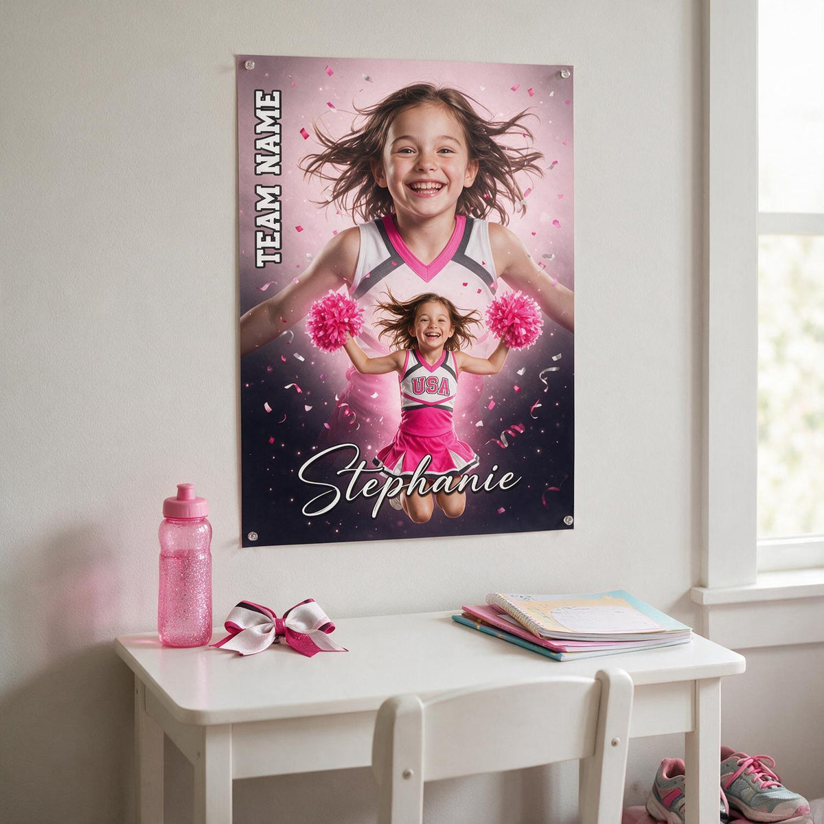 Personalized Cheerleader Photo Poster, Custom Name Team Wall Art Gift for Girls