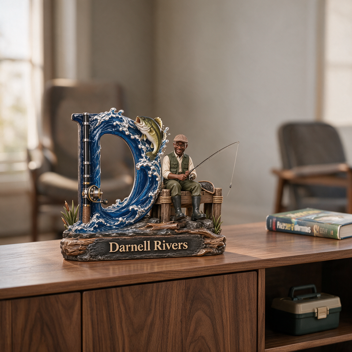 Plaque 3D Monogram de Pêche Personnalisée avec Photo et Nom
