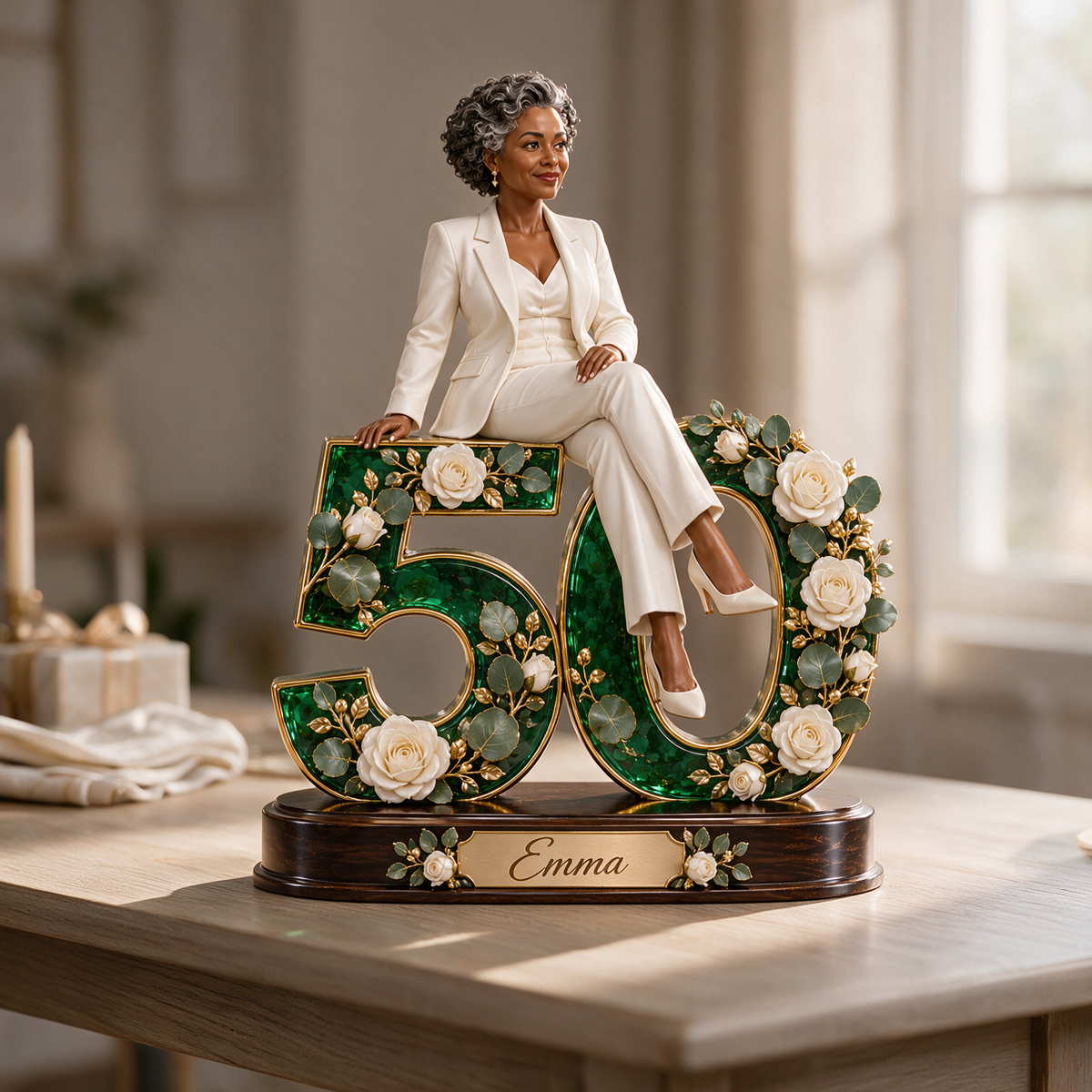 Personalized Custom Photo Emerald Floral Custom Shaped Acrylic Plaque - 50th Birthday Gift for Women