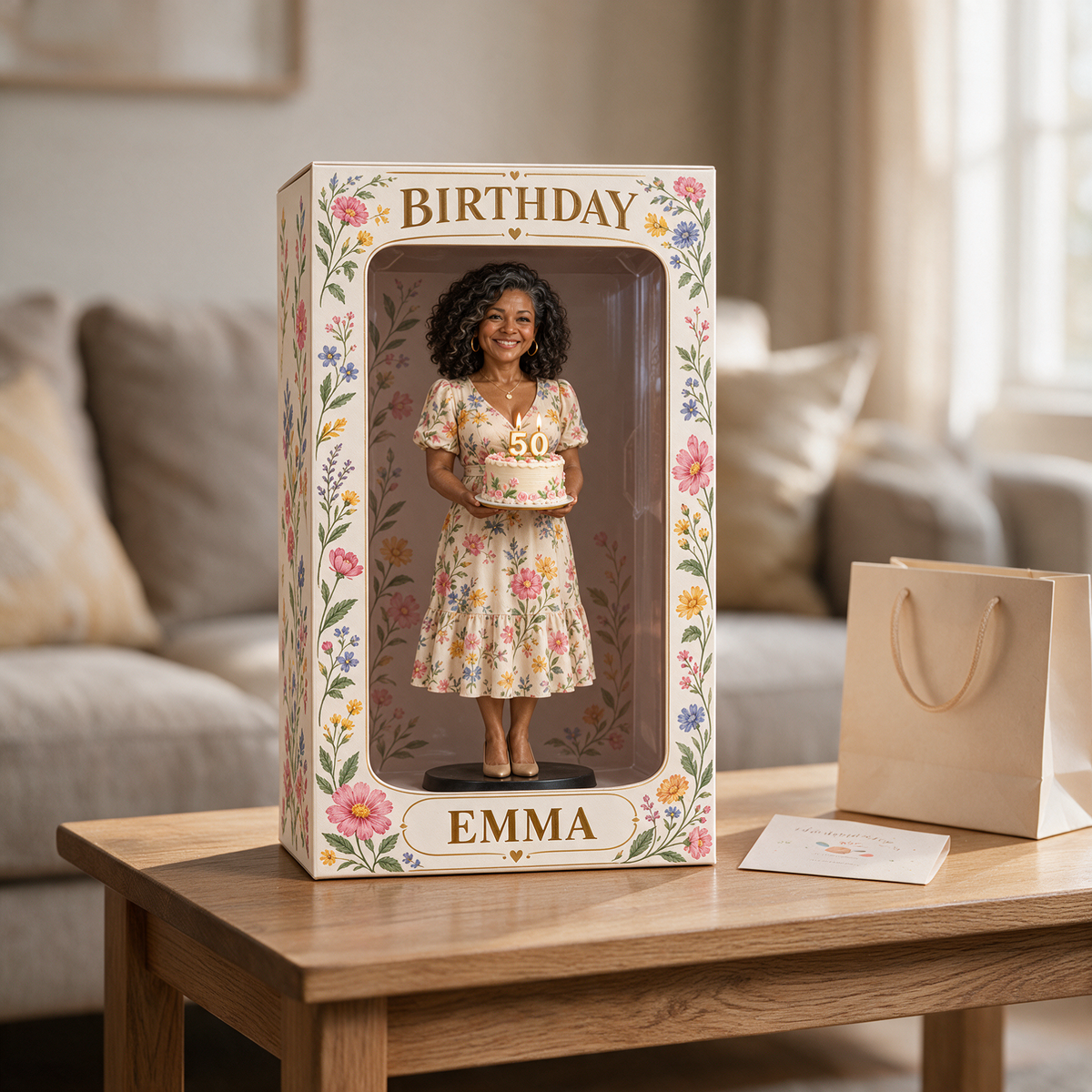 Boîte d'affichage en figurine de fleurs sauvages personnalisée - Cadeau d'anniversaire pour femmes de 50 ans