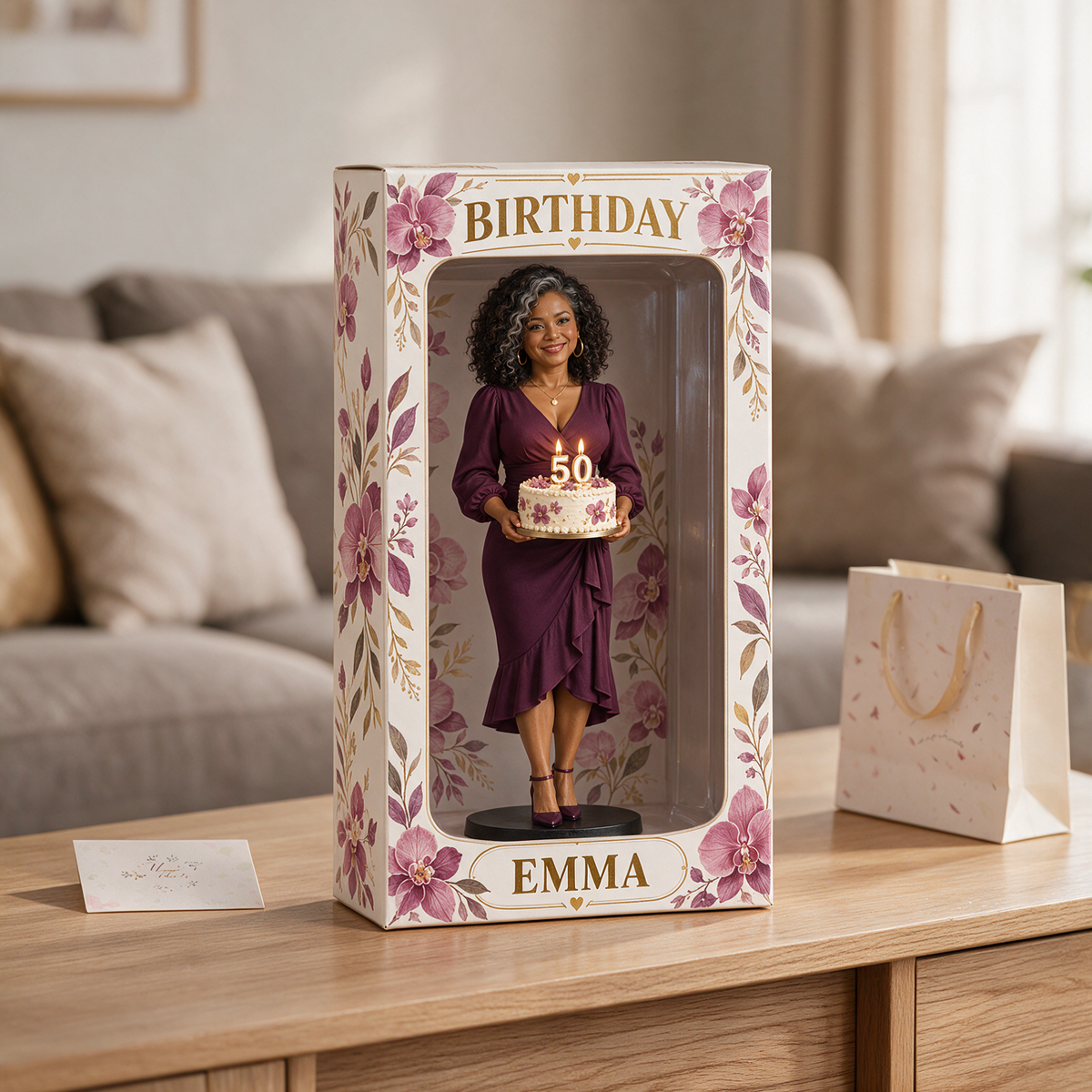 Boîte d'affichage figurine orchidée photo personnalisée - Cadeau d'anniversaire pour femmes