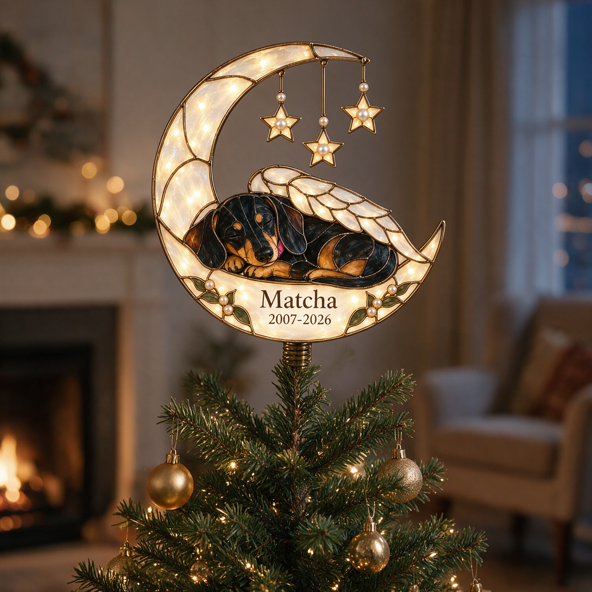 Ornement de Noël Personnalisé en Souvenir de Chien en Lune Croissante