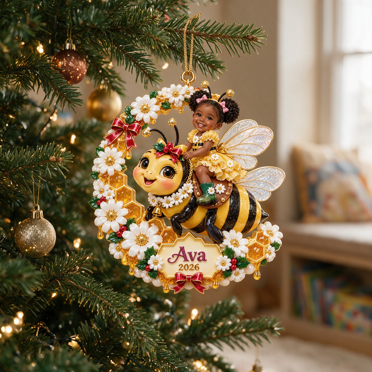 Personalized Custom Photo Bumblebee 3D Ornament - 2026 Christmas Gift for Little Girls