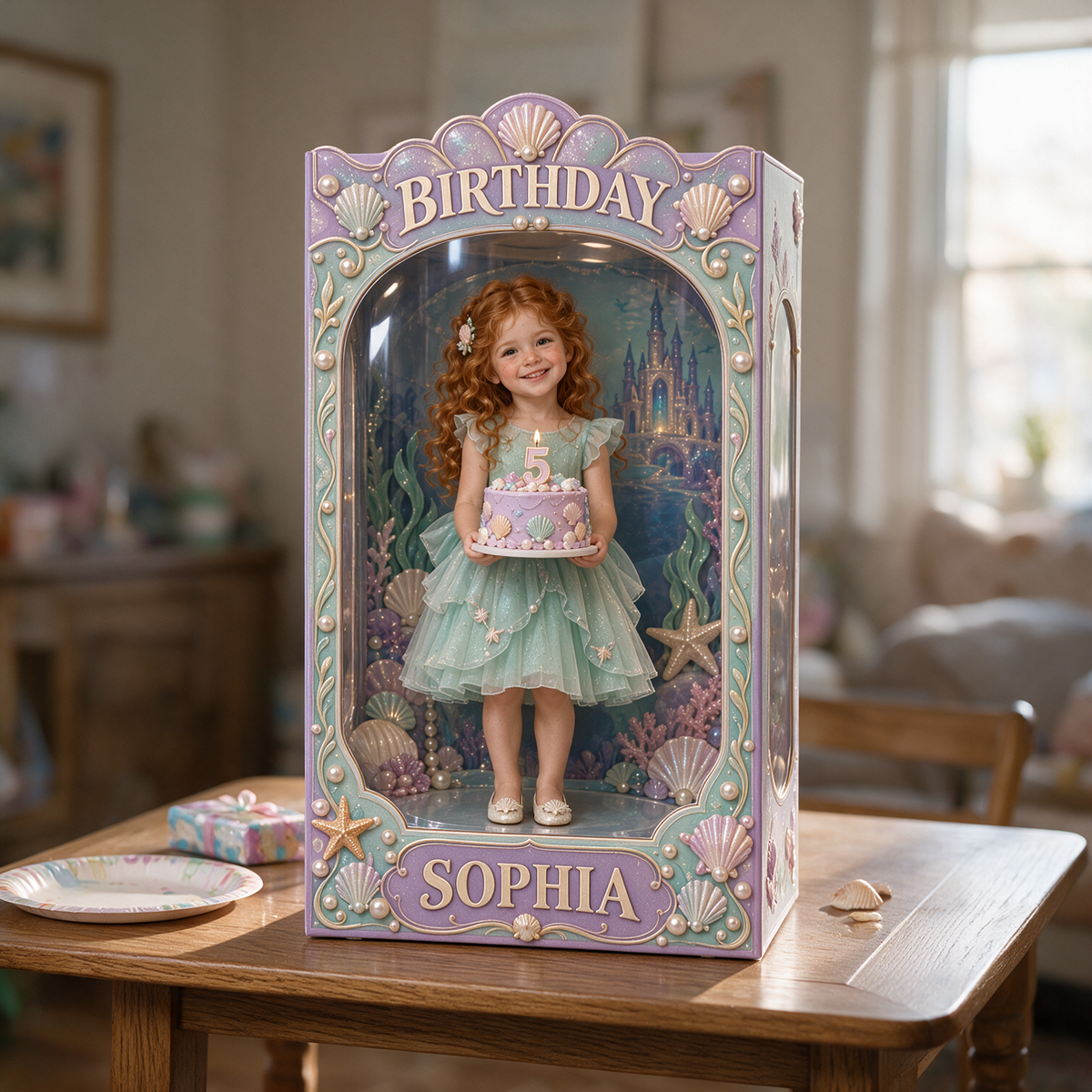 Boîte d'affichage acrylique personnalisée sous la mer - Cadeau d'anniversaire pour filles