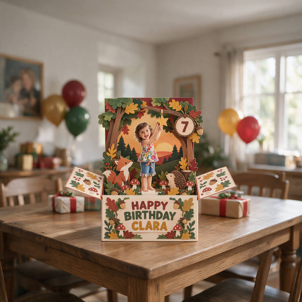 Personalized Birthday Rainbow Pop-Up Box Card with Custom Photo, Name and Age