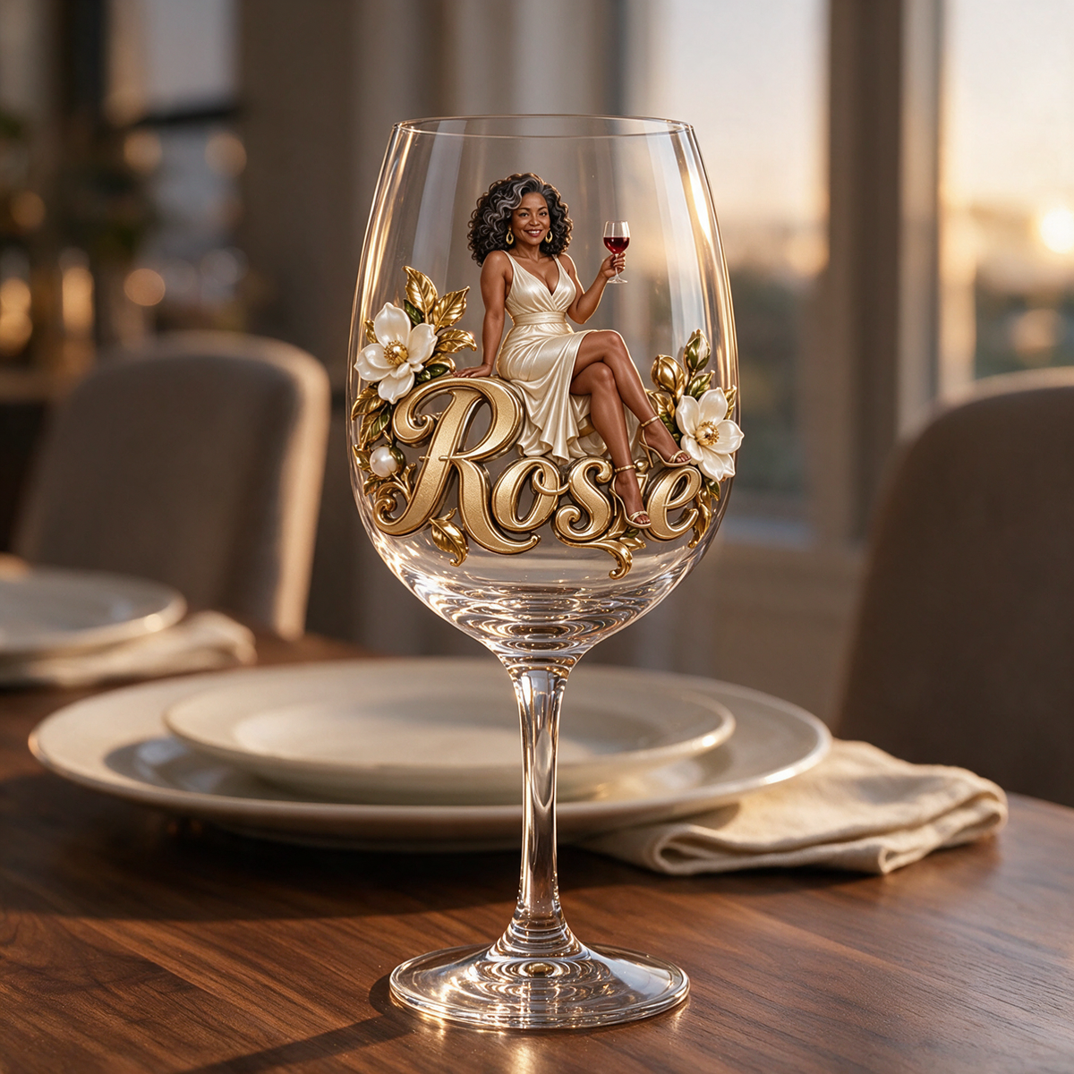 Personalized Custom Photo Magnolia Wine Glass - Gift for Older Women