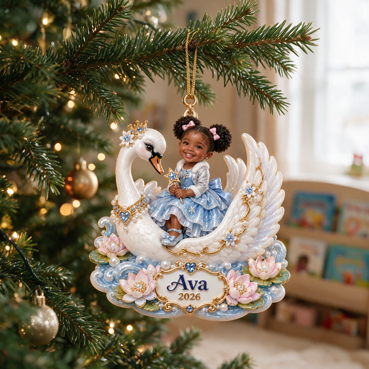Personalized Custom Photo Swan 3D Ornament - 2026 Christmas Gift for Little Girls