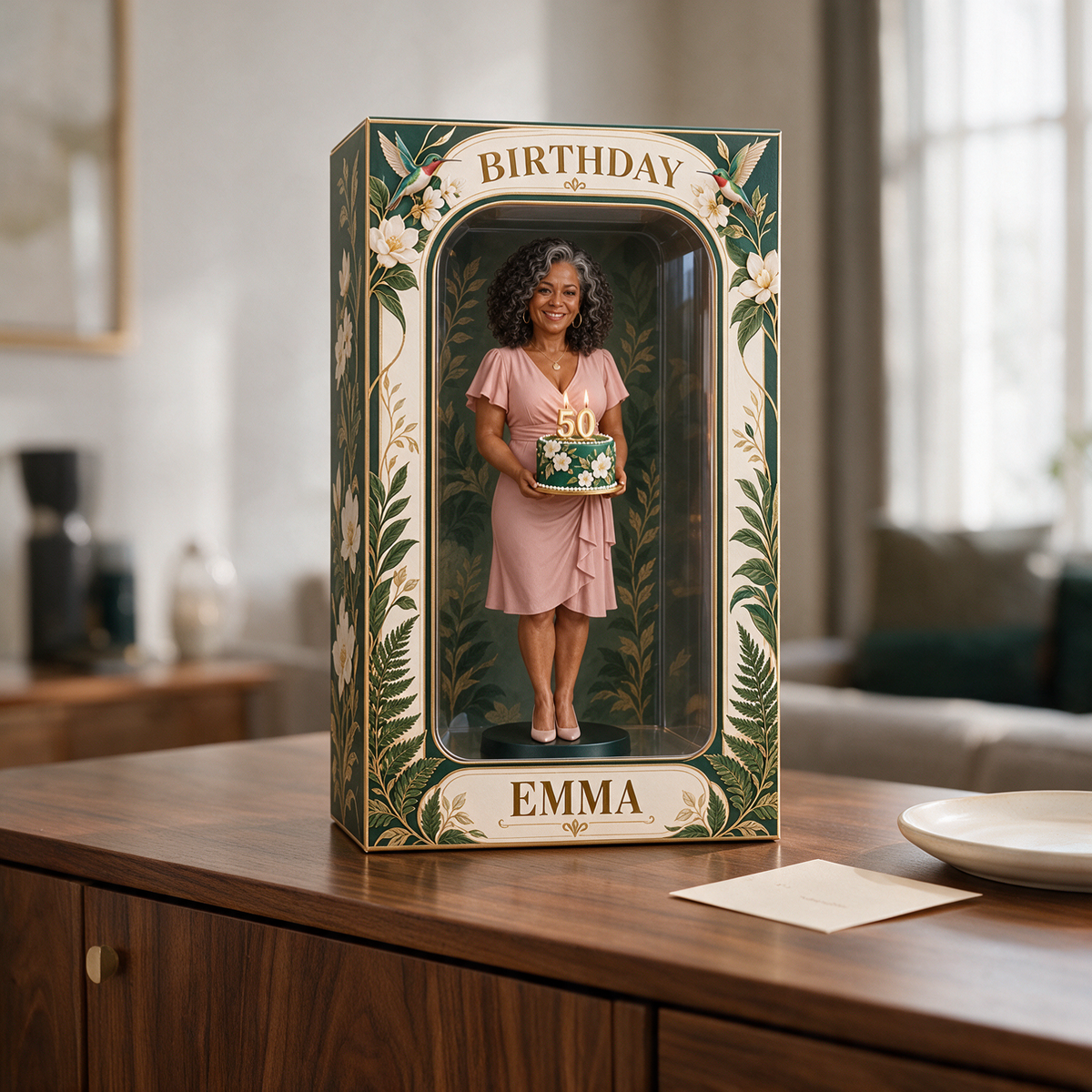 Personalized Custom Photo Hummingbird Figurine in Acrylic Display Box - 50th Birthday Gift for Women