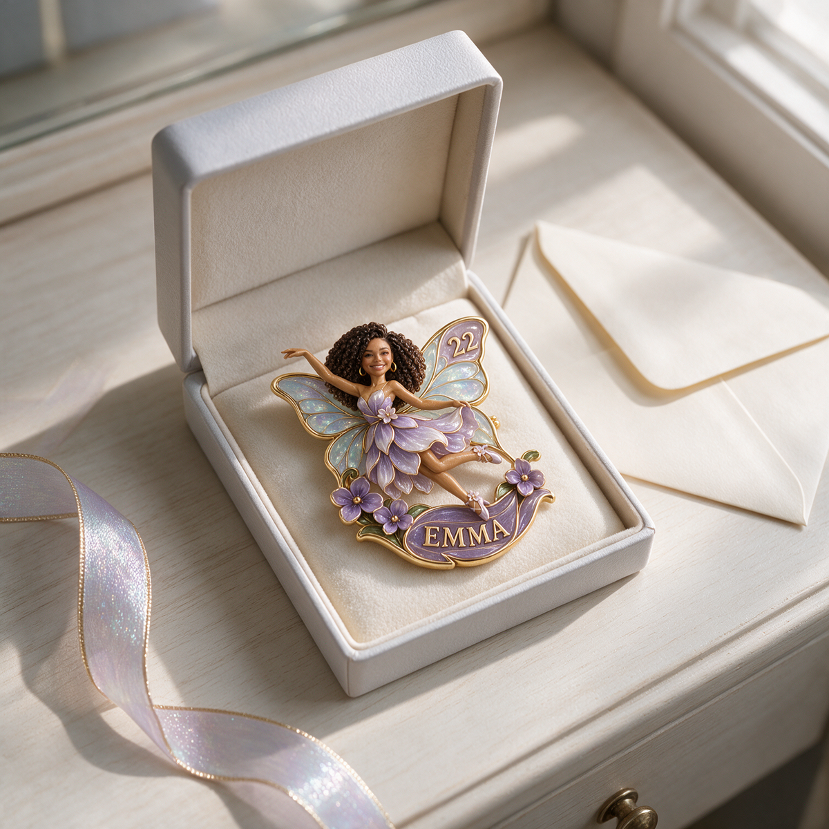 Personalized Birthday Fairy Brooch - Custom Photo, Name and Age, Butterfly Wings