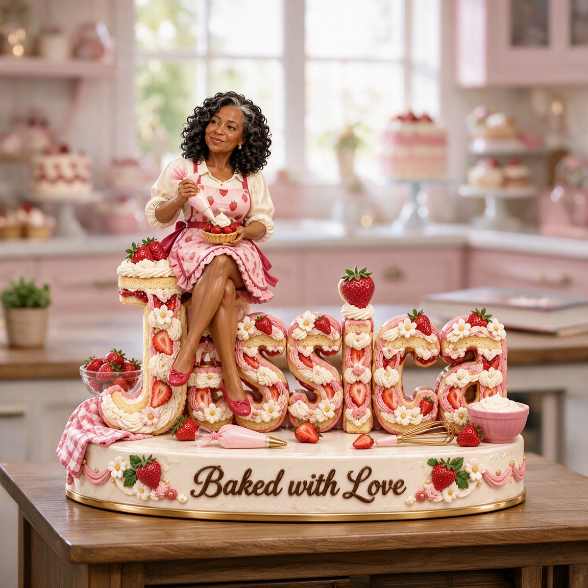 Personalized Custom Photo Strawberry Baking 3D Name Figurine - Gift for Older Women