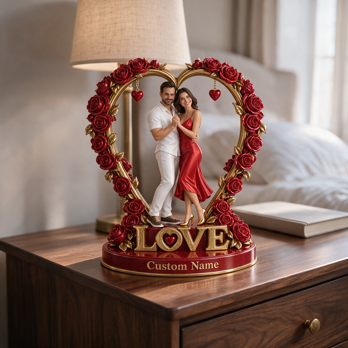 Custom Photo Couple Acrylic Plaque - Rose Heart Keepsake