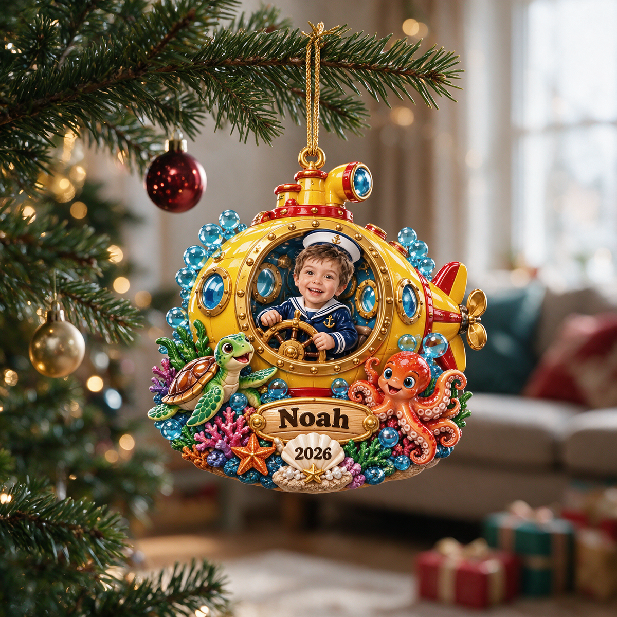 Personalized Custom Photo Submarine 3D Ornament - 2026 Christmas Gift for Boys