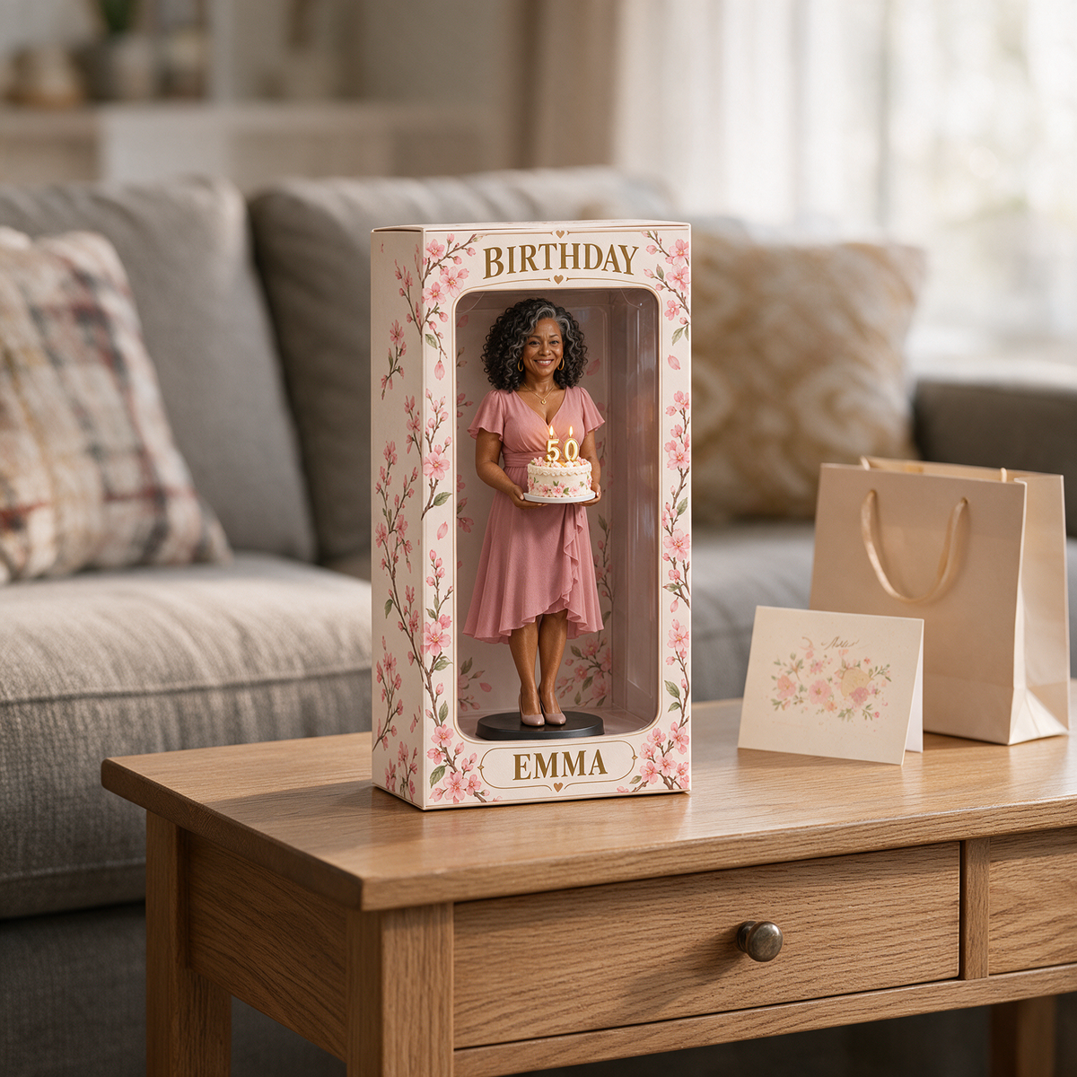 Boîte d'affichage figurine photo cerisier personnalisée - Cadeau d'anniversaire pour femmes