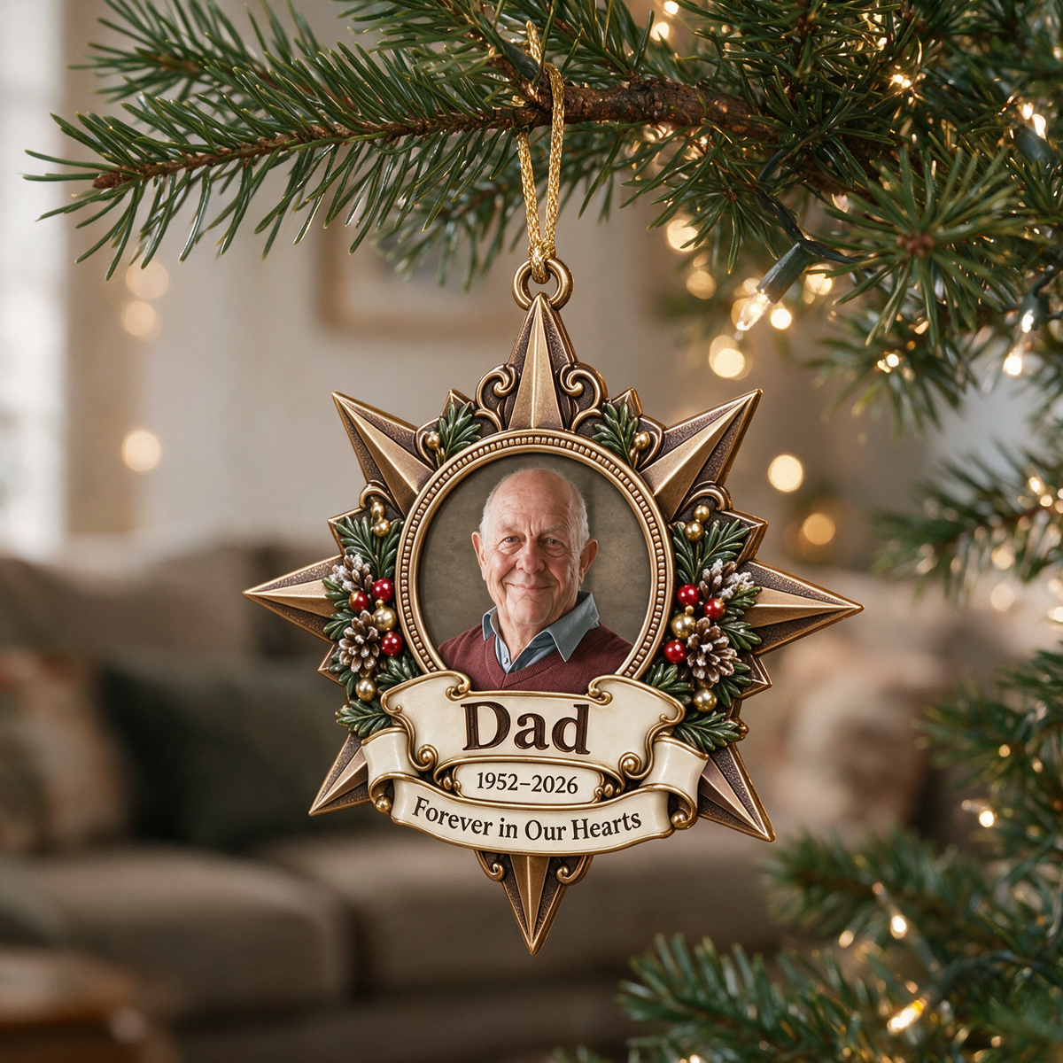 Personalized Custom Photo Dad Memorial Star 3D Ornament - Christmas Remembrance Keepsake