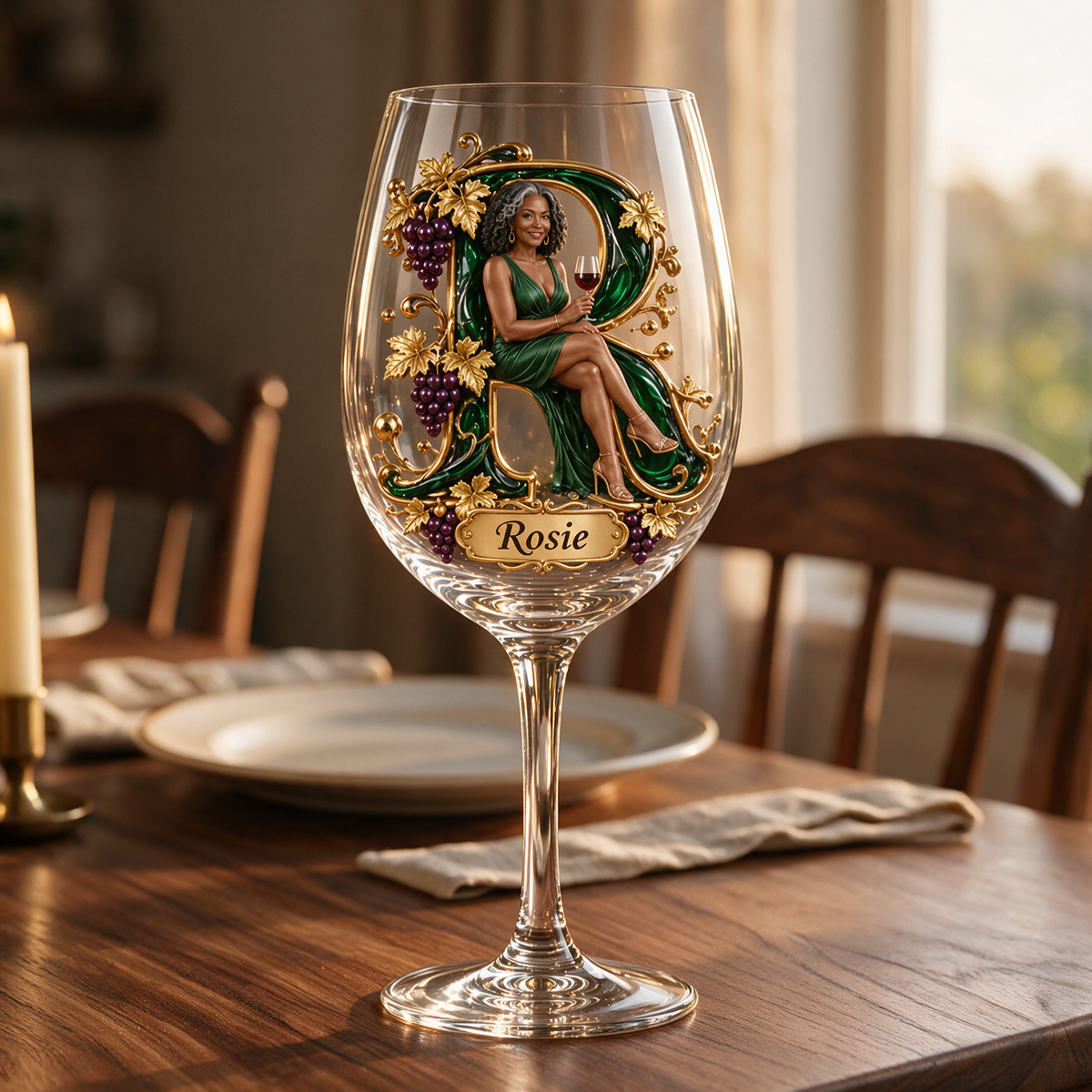 Personalized Custom Photo Vineyard Wine Glass - Gift for Older Women