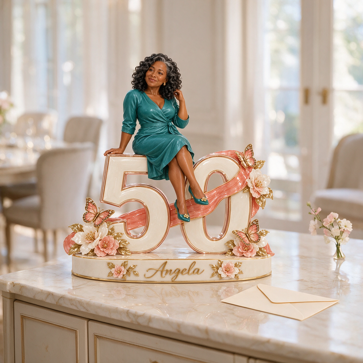 Personalized Coral Ribbon Custom Shaped Acrylic Plaque, Custom Portrait 18th 21st 30th 40th 50th 60th Birthday Gift for Wife, Girlfriend, Mom, Grandma, Daughter, Sister, Best Friend