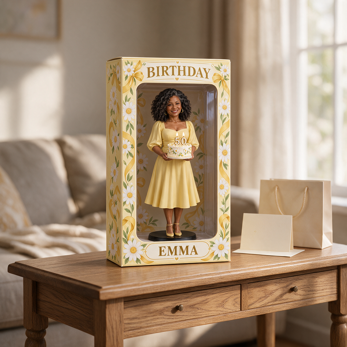Boîte d'affichage figurine photo personnalisée Marguerite - Cadeau d'anniversaire 50 ans pour femmes