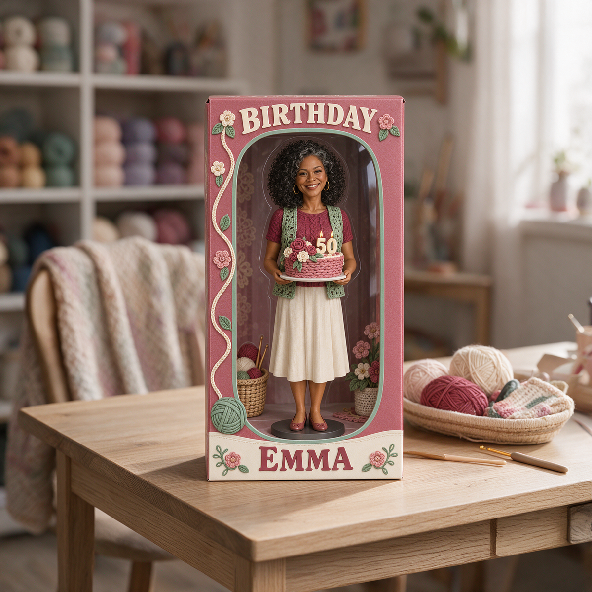 Personalized Crocheting Acrylic Display Box - 50th Birthday Photo Figurine Keepsake