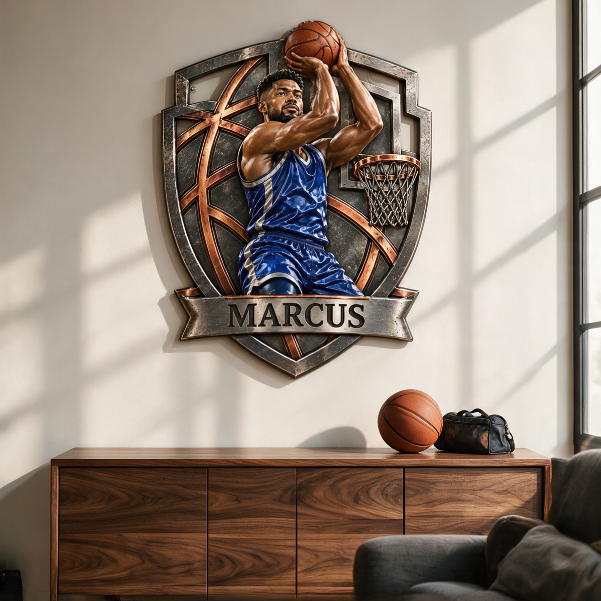 Personalized Custom Photo Basketball 3D Printed Cut Metal Sign - Gift for Young Men