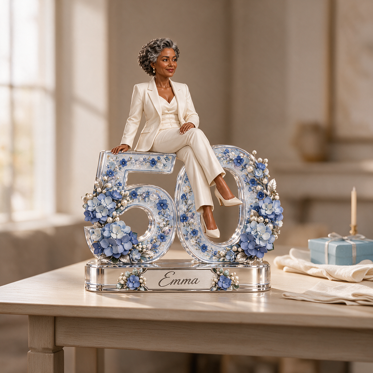 Personalized Custom Photo Blue Hydrangea Custom Shaped Acrylic Plaque - 50th Birthday Gift for Women