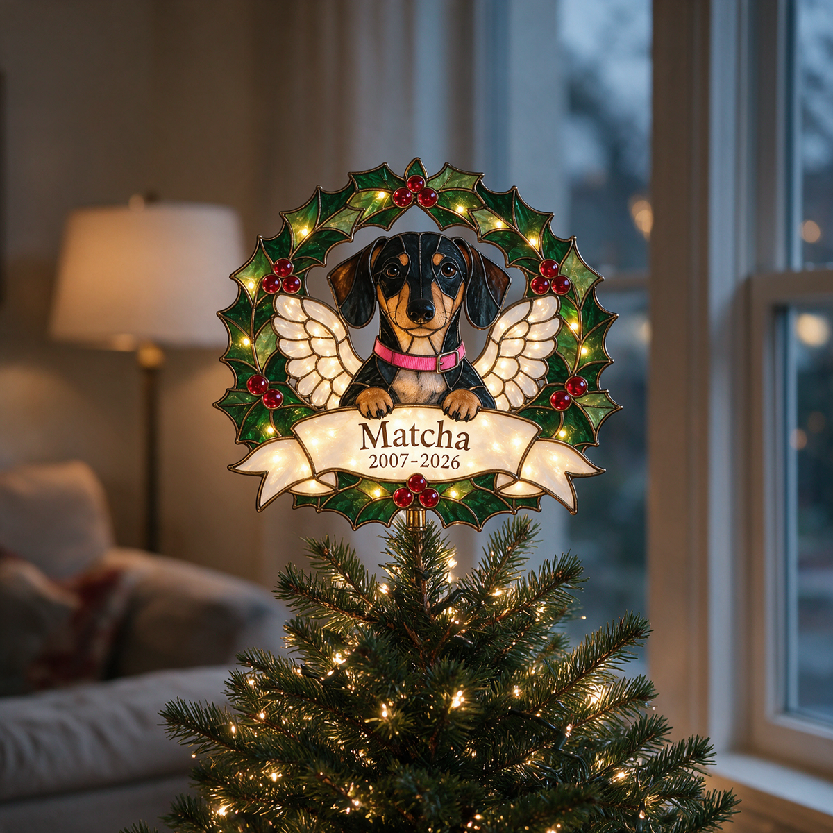 Personalized Illuminated Dog Memorial Christmas Tree Topper
