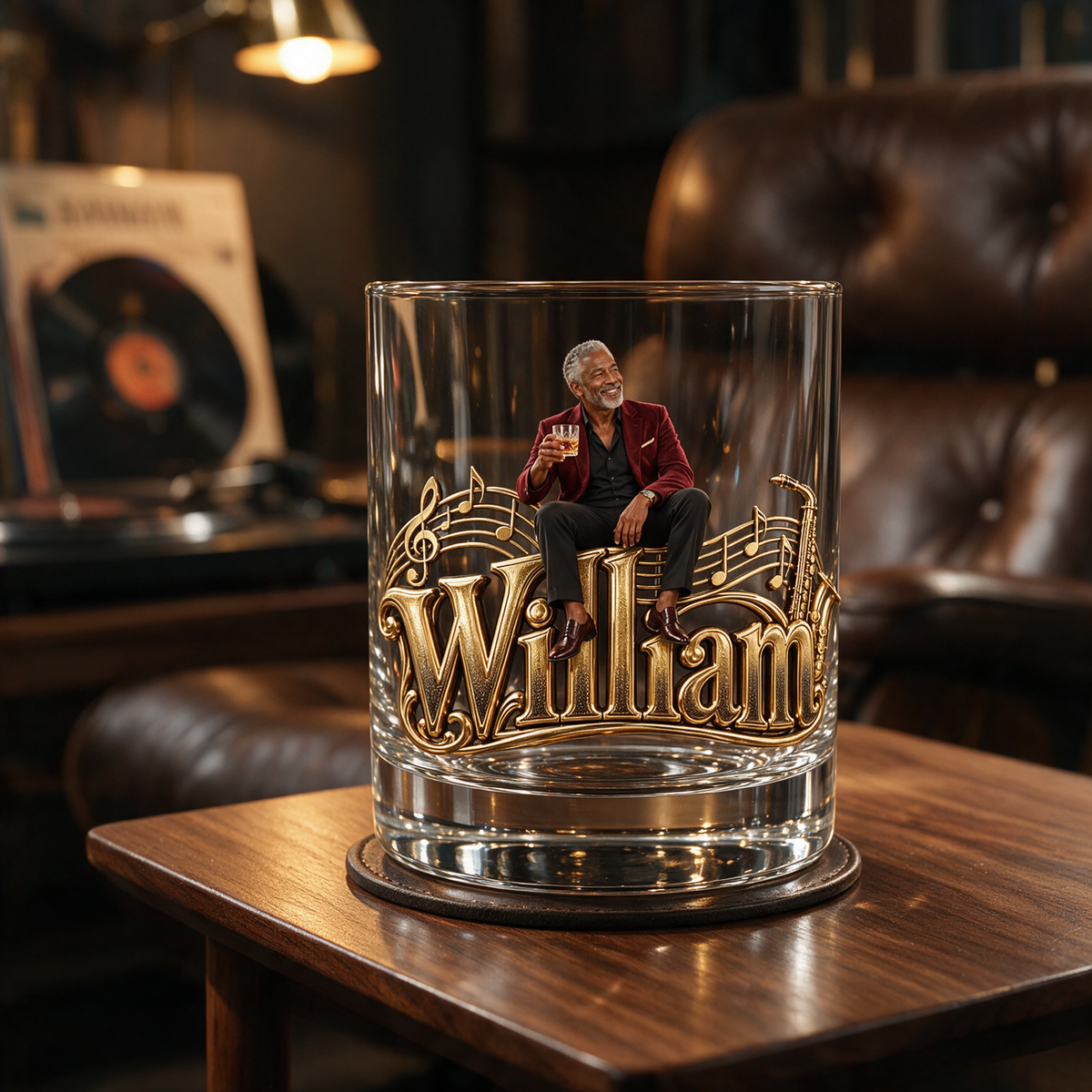 Personalized Custom Photo Jazz Whiskey Glass - Gift for Older Men Who Love Music