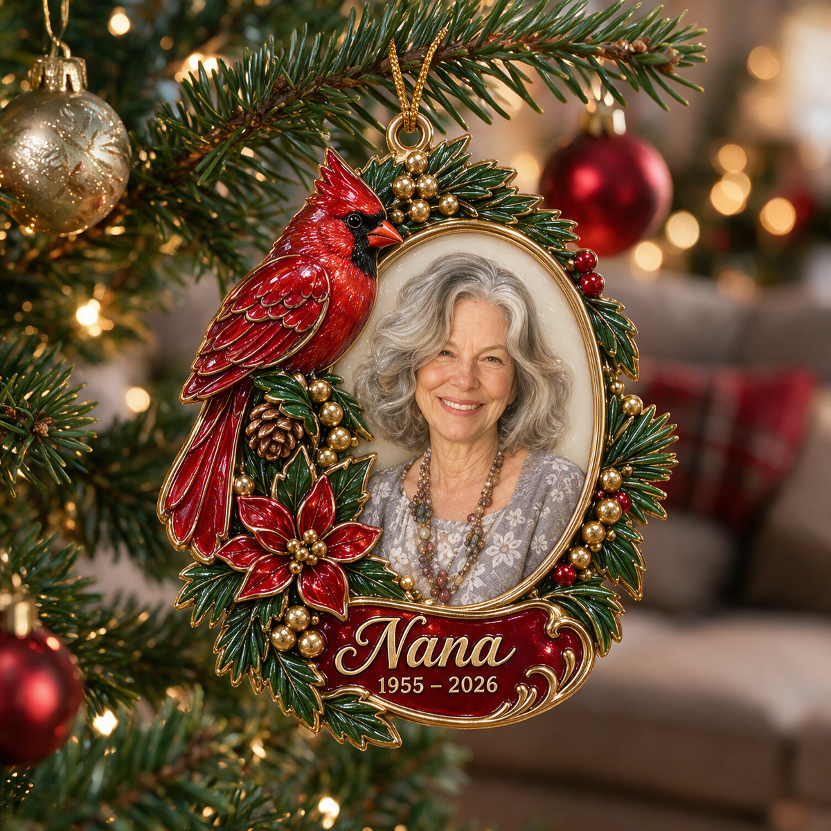 Personalized Custom Photo Cardinal Memorial Christmas Ornament - In Memory of Grandma