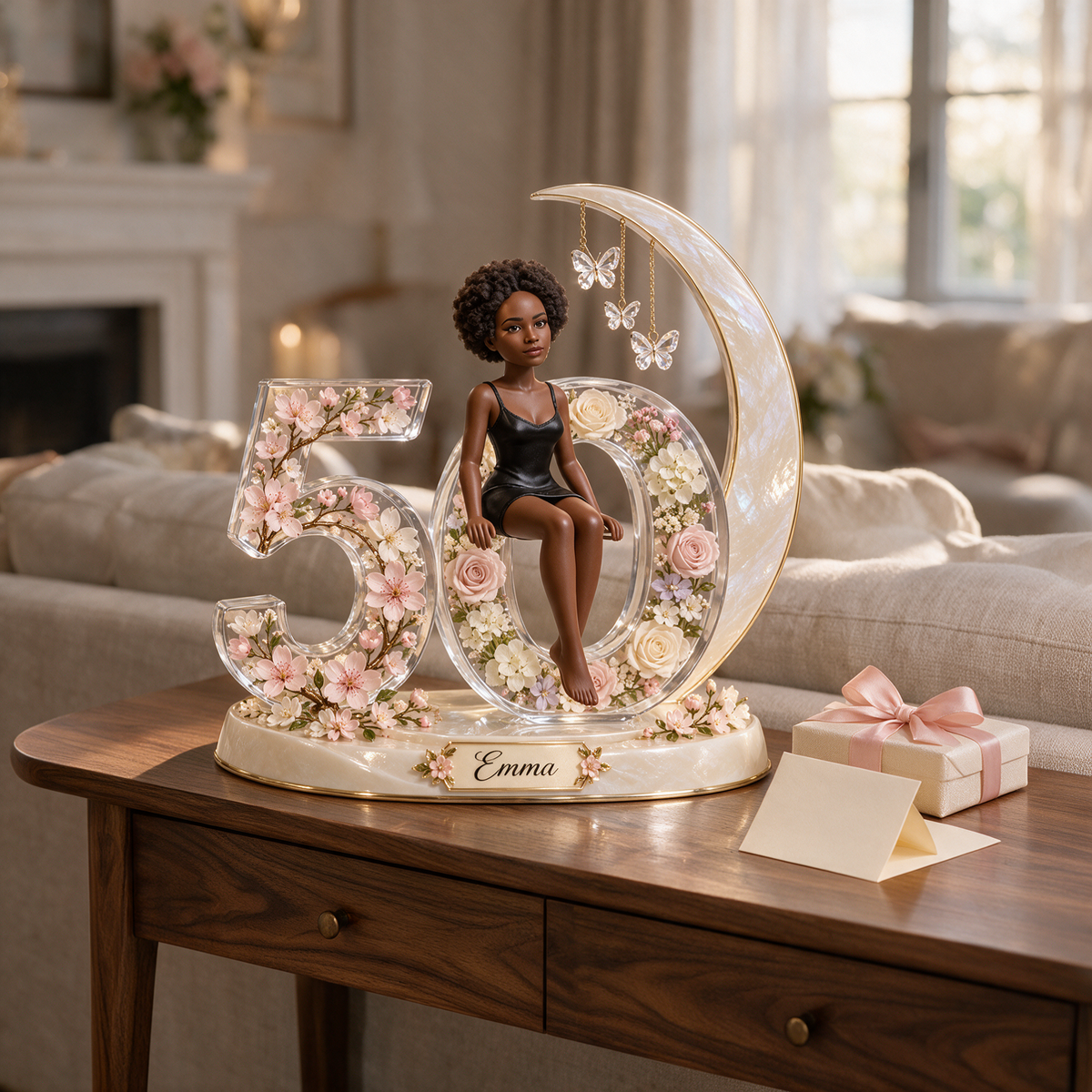 Personalized Custom Photo Crescent Moon Acrylic Number Figurine Display - 50th Birthday Gift for Women