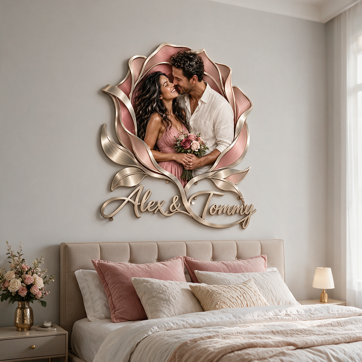 Personalized Custom Photo Rose 3D Metal Wall Art - Gift for Couples