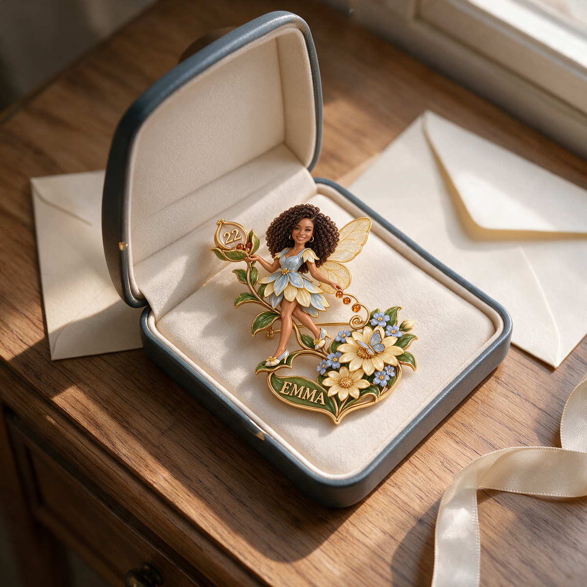 Personalized Wildflower Seedkeeper Fairy Brooch - Birthday Gift with Custom Photo, Name and Age